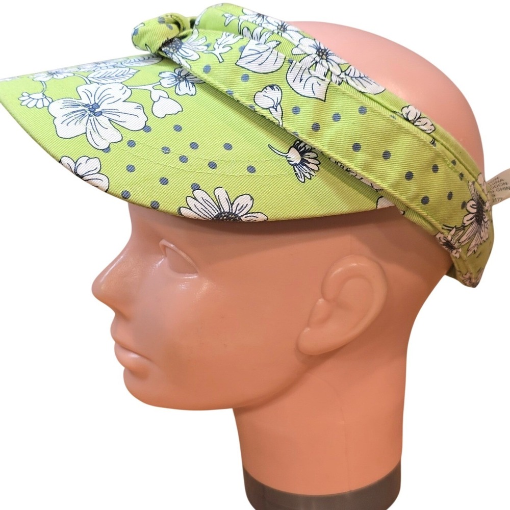 100% Cotton Soft Green Flowers Visor Elastic Packable Adjustable Women Adult